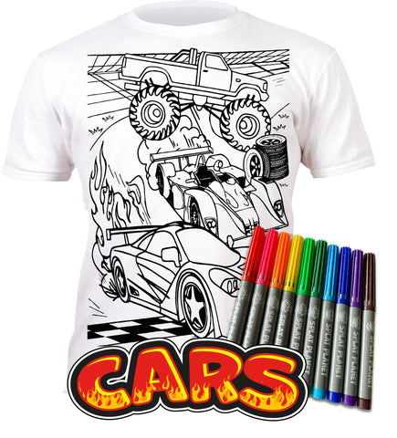 CAR DESIGN SPLAT T-SHIRT - LARGE (AGED 7-8)