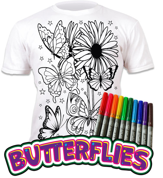 BUTTERFLIES DESIGN SPLAT T-SHIRT - SMALL (AGED 3-4)