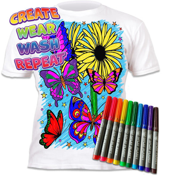 BUTTERFLIES DESIGN SPLAT T-SHIRT  - EXTRA LARGE (AGED 9-11)