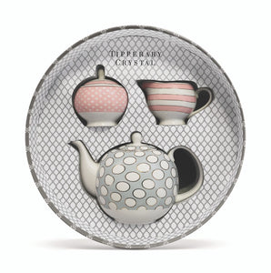 SPOTS & STRIPES TEAPOT, SUGAR & CREAMER SET