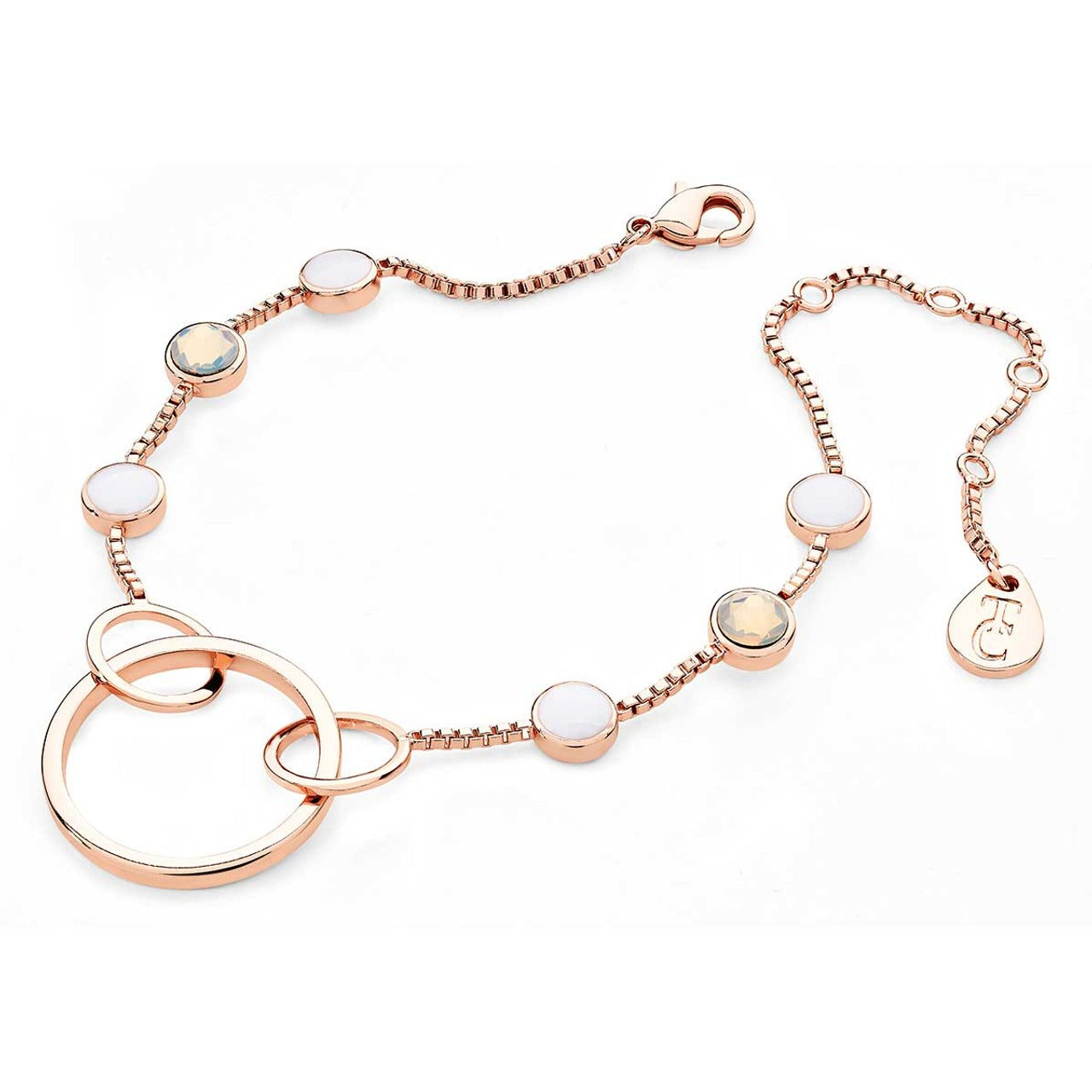 ROSE GOLD OPEN HOOP BRACELET WITH 6 BEZEL CUP OPAL STONES