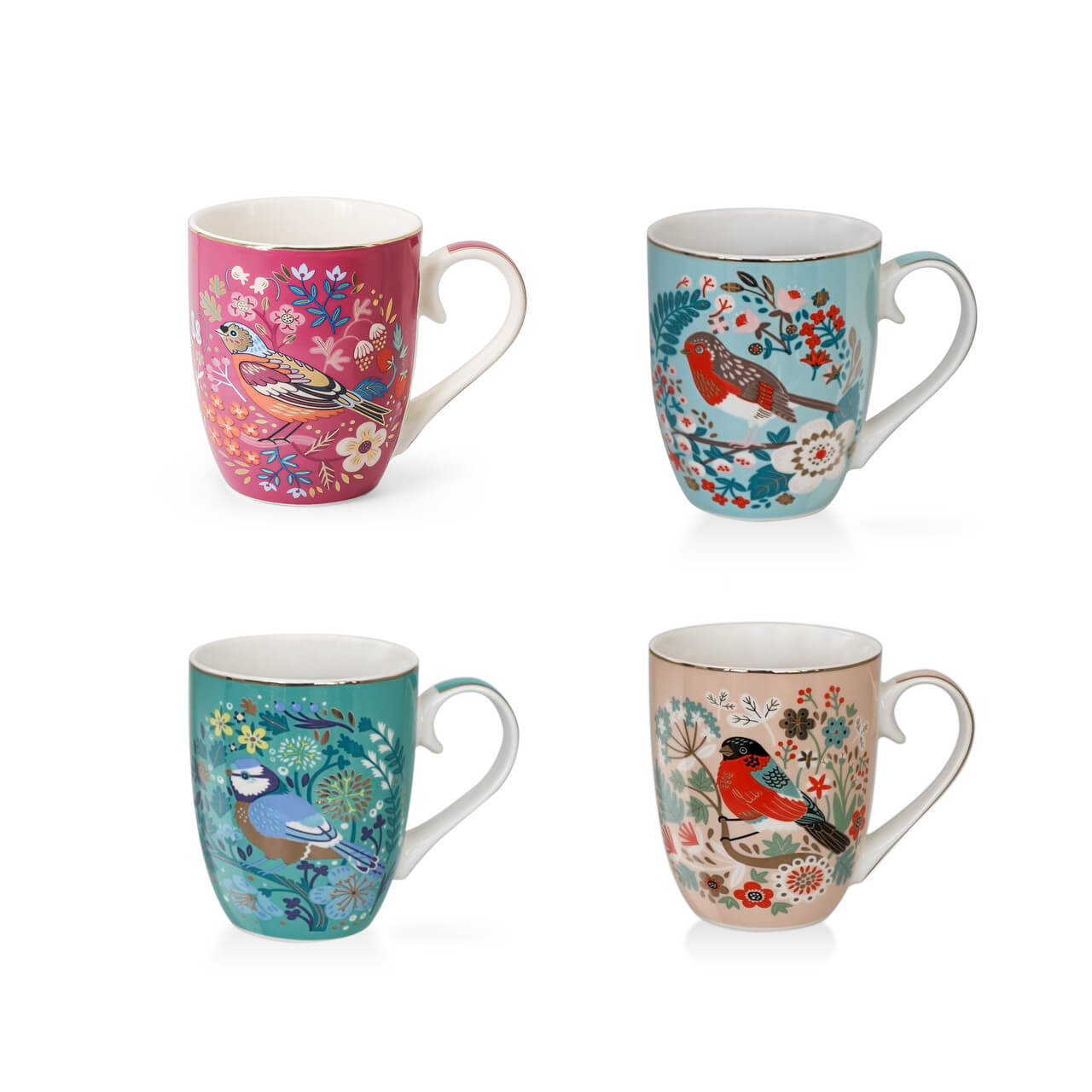 TIPPERARY CRYSTAL BIRDY MUGS SET OF 4