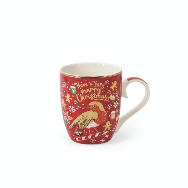 S/4 Mugs - Christmas Robin