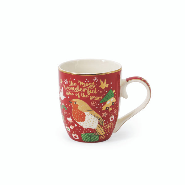 S/4 Mugs - Christmas Robin