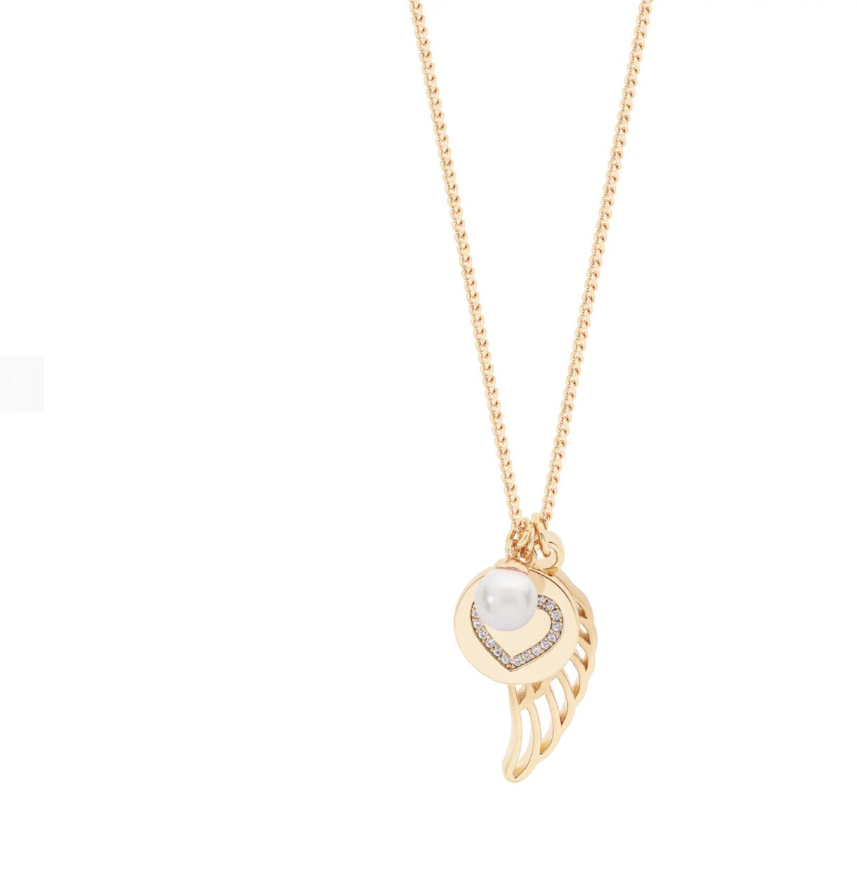 Angel Wings Pearl & Heart Disc Pendant