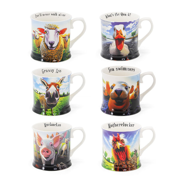 Beyond the Herd (Set of 6 Tankard Mugs: Pigs, Sheep, Hen, Seal, Donkey, Duck)