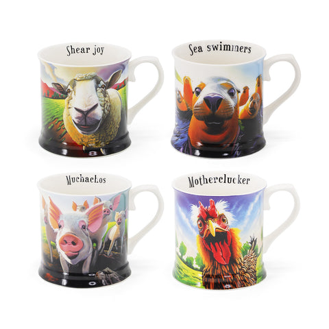 Beyond the Herd (Set of 4 Tankard Mugs: Pigs, Sheep, Hen, Seals)