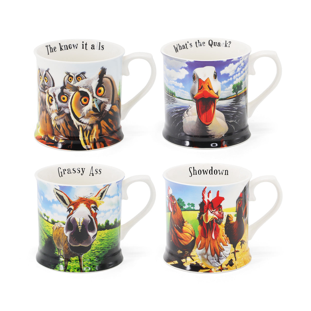 Beyond the Herd (Set of 4 Tankard Mugs: Duck, Owls, Hens, Donkey)